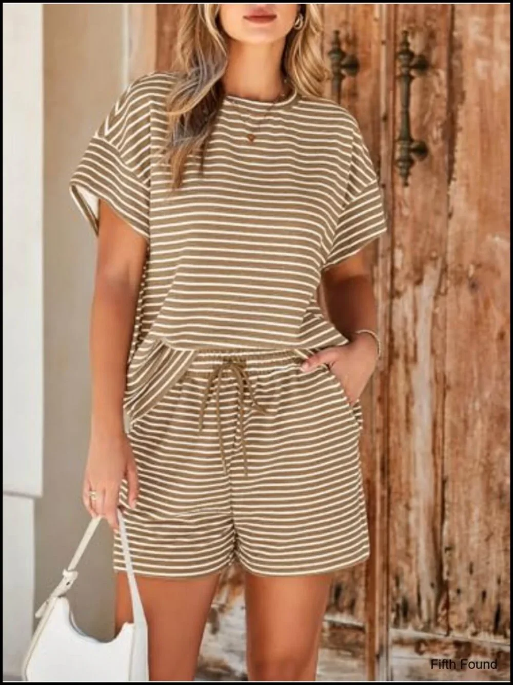 Striped 2 Piece Lounge Set Short Sleeve Oversized T Shirt Drawstring Shorts